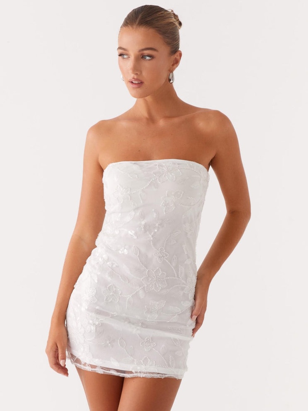 NWT Peppermayo Moorey Beaded Mini Dress - White Silver 12